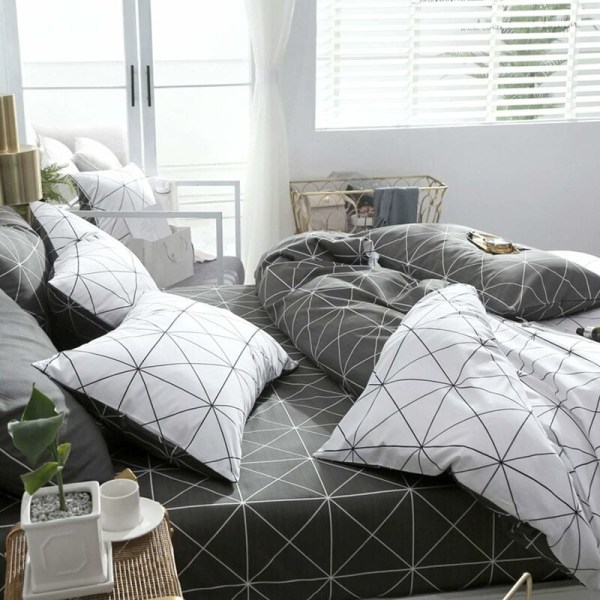 Vuxen sängkläder set påslakan med dragkedja påslakan set geometrisk vit grå svart (vit, 220x240CM)-