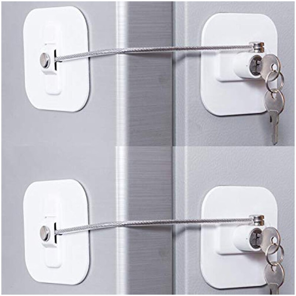 Kylskåpslås, minikylskåpslås med nyckel för vuxna, kylskåpslås, skåpdörr (vit 2-pack)