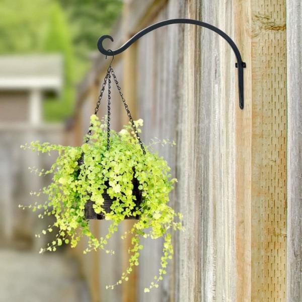 Udendørs hængende planteophæng: 12 tommer fuglefoder-vægkrog - sort metal planteholderkrog til ophængning af blomsterkurve (sort)