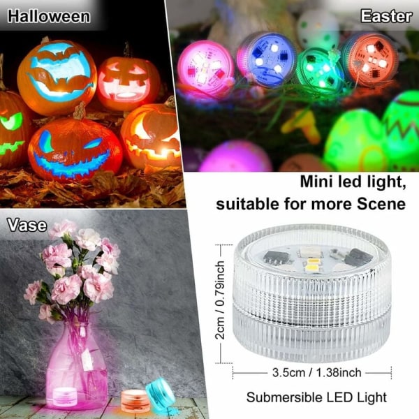 10 stk. Mini LED-undervandslys, Mini LED-akvarielampe, Undervandslampe Vandtæt RGB Multicolor LED-stearinlysbelysning med 2 fjernbetjeninger til