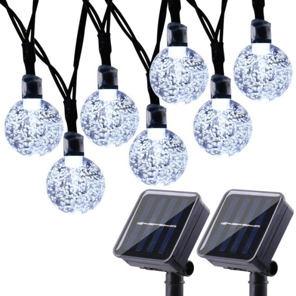 2-pack solcellslingor, 20 fot 30 LED-slingor, solcellslampor för uteplats, trädgård, paviljong, utomhus (vitt ljus)