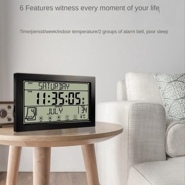 Digital väggklocka, batteridriven digitalklocka, 8-tums skrivbordsklocka med temperatur, luftfuktighet, dagens datum för , vit
