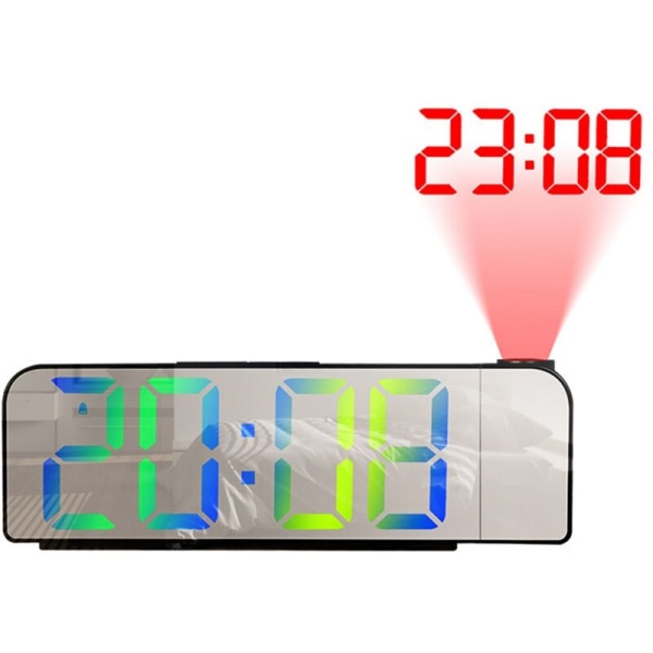 Projektionsväckarklocka 180° Rotation 12/24H LED Digitalklocka USB Laddning Takprojektor Väckarklocka (Multicolor E)