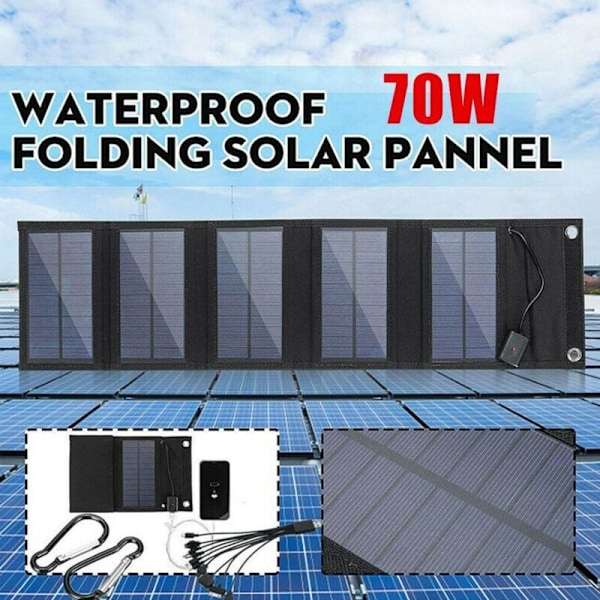 70W Taitettava Aurinkopaneelilaturi 5V DC Ulostulolla (10 Liitintä) ja USB-portilla, Kannettava Virta-asema