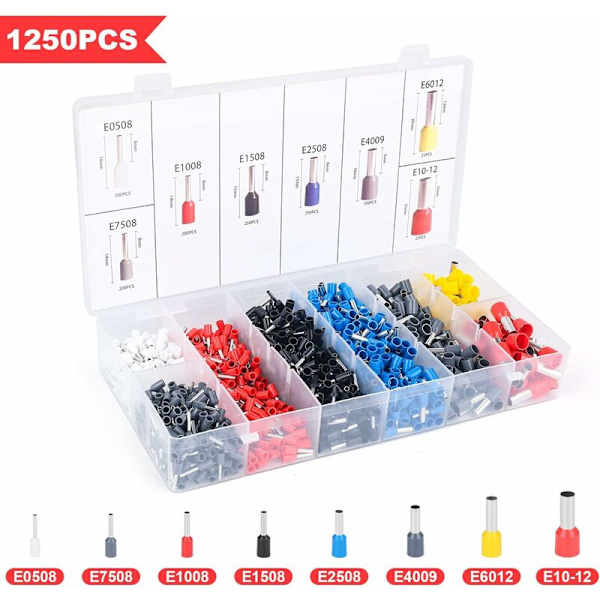 Tang og Nipper Ferrule Crimpværktøjssæt med 1250 stk. Wire Ferrule Terminaler Sæt, Selvadjusterende Crimptang, Ferrule Crimptang til AWG