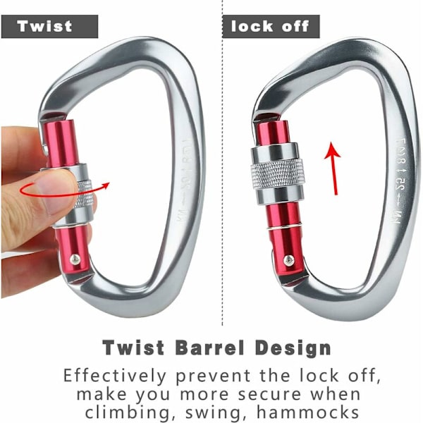 Klatrekarabiner, 2 stk. selvlåsende karabiner i aluminium og rustfrit stål D-ring karabiner til klatring og rappelling, låsehunde, hængekøjesving, te