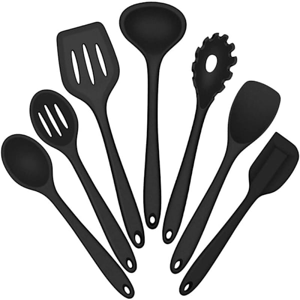 Silikon köksredskap set, 6 svarta värmebeständiga köksredskap, non-stick köksredskap spatel slev sked