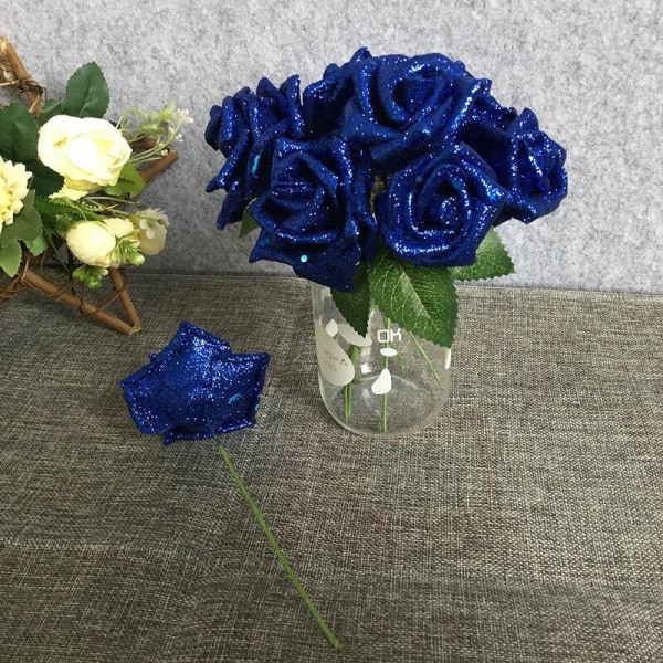 25 Kunstige Blå Roser, Kunstige Blomster, Brugt Til DIY Bryllupsbuket Center Dekorationer, Fest Dekorationer