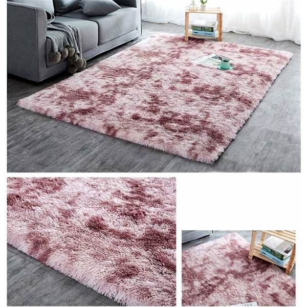 Mjuk och fluffig gradientmatta, tvättbar långhårig med halkfri botten, modern stil dekorativ matta för vardagsrum, sovrum, soffa (rosa + lila, 60