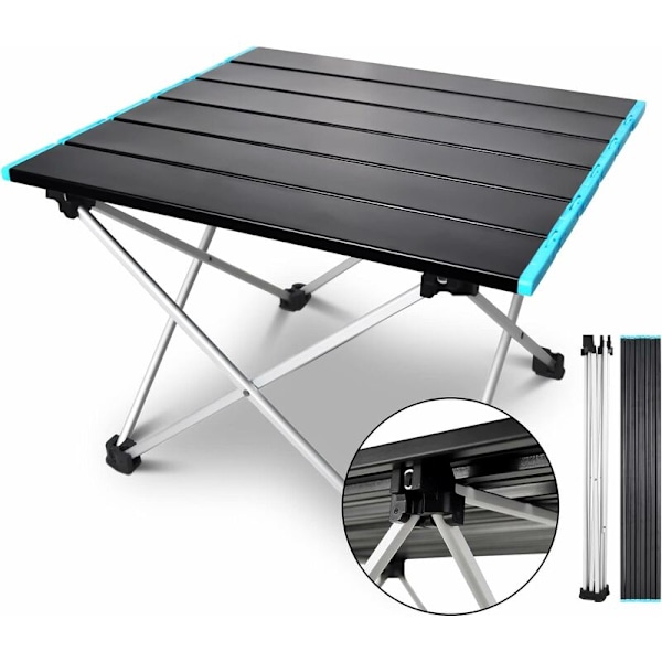 Lättvikts Aluminium Bärbar Campingbord, Lätt att Bära, Perfekt för Camping, Picknick, Kök, Trädgård, Vandring (Svart+Blå, 40x34.5x29.5cm)