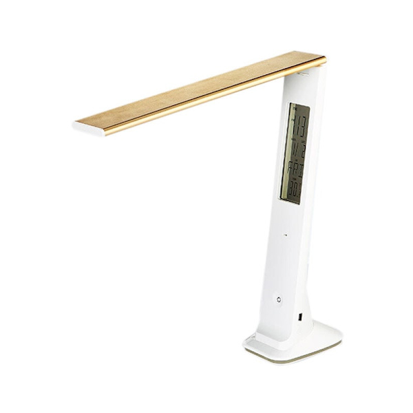 Skrivebordslampe, LED-skrivebordslampe 3W LCD-display, USB-opladningsport, 3 lystilstande, berøringsstyring, indbygget ur, kalender guld