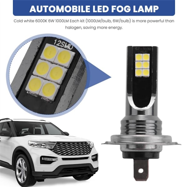 2 stk. H7 LED-forlygtekonvertering 6W 1000LM 6000K Canbus-fejlfri pære
