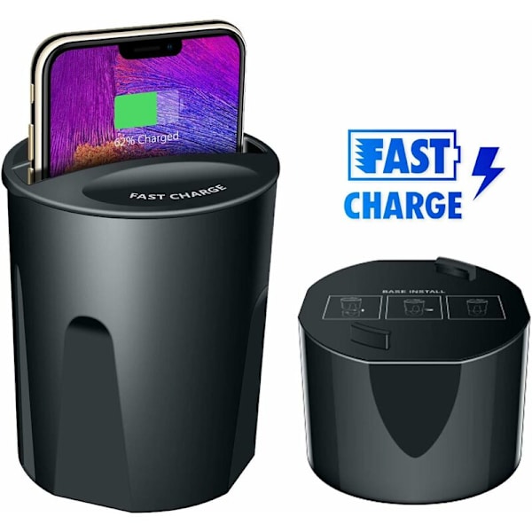 Trådløs Bil Lader Koppbærer, 2 i 1 Qi Rask Trådløs Bil Lader med USB Port Telefonholder Stativ Lading Holder for iPhone Samsung