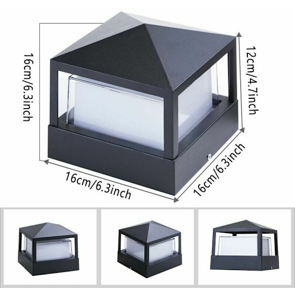 Utomhus pelarlampa för grind, villa, trädgård, gräsmatta, staket, vattentät IP65 aluminium, varmvit belysning.