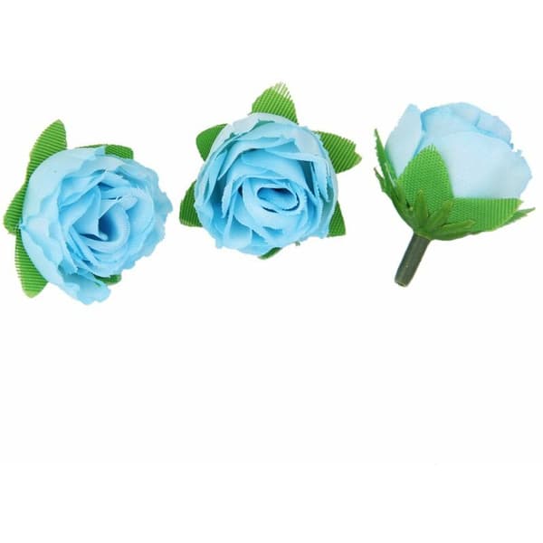 50 stk 3 cm Corolla Kunstig Rose Blomsterhode Dekorasjon for Bryllup Hjem (Blå)