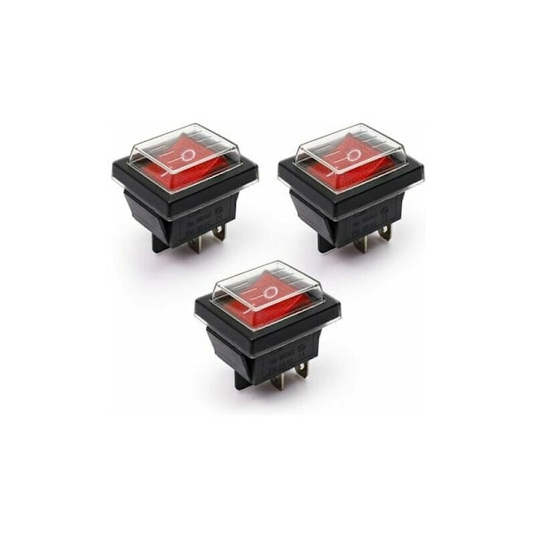 3 st röd LED PÅ/AV vippströmbrytare med vattentätt lock 16A/250V 20A/125V
