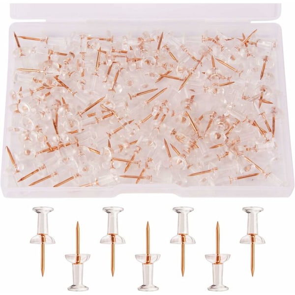 100 enheter Klare plasthode-push-pins, rosegull-push-nåler, vegg-push-pin, korkplate-push-pins, I-formet nål for oppslagstavle, markør