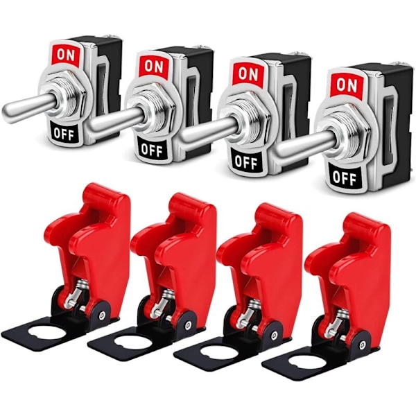 Vippbrytare 10A/12VDC, 6A/24VDC, SPST Metallväxelströmbrytare, På/Av 2 Positioner 2 Stift, för Bilstolens Instrumentbräda (4-pack)