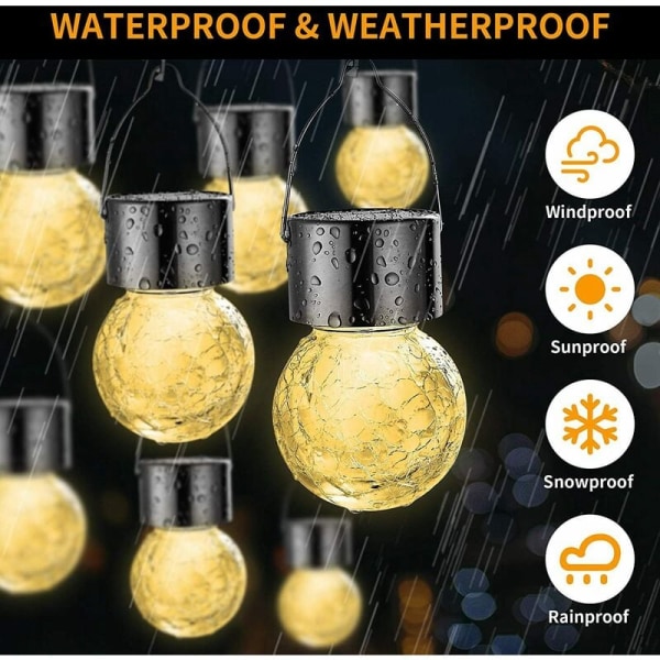 Hengende solcellelamper 8-pak LED utendørs solcellelyskuler med sprekkeeffekt Vanntett kulebelysning Dekorasjon Varm hvit