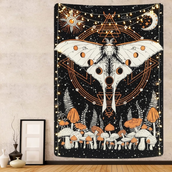 Luna Moth Sommerfugletæppe Sol- og Månetæppe Solformørkelse Måneformørkelsestæppe Naturlig mystisk dekorativt vægophæng i soveværelset (150*130)