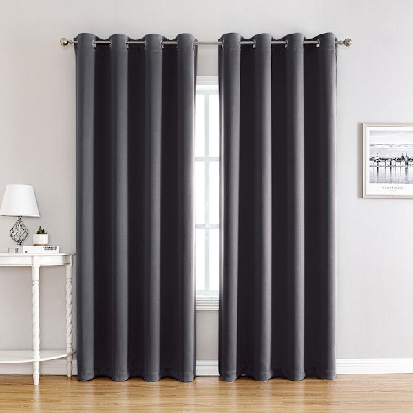 Lystette Gardiner til Soverom - Dobbel Termisk Isolerte Vindu Gardin for Hjem / Tykt Solid Stoff for, Sett med 2, L 100 x H 130 cm, Mørk Grå
