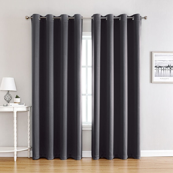 Mörkläggningsgardiner för sovrum - Dubbla termiskt isolerade fönstergardiner för hemmet / Tjockt, massivt tyg, set om 2, L 100 x H 130 cm, mörkgrå