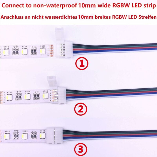 10 stk RGBW-kontaktkabel 5-polet lampe 10 mm LED-stripe lysomformer loddefri LED-båndadapter for å koble 2 SMD 5050 RGBW LED-striper sammen