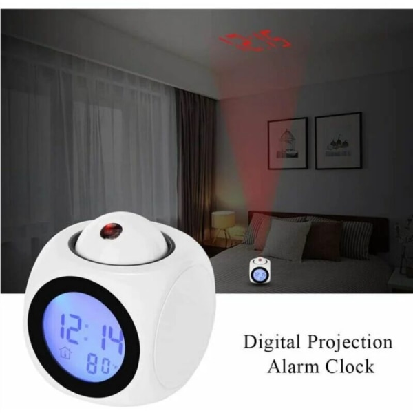 Digital Projektionsklokke Stille LED Vekkerklokke 12/24t Tak Projektionsvekkerklokke Stemmestyring Tid Temperaturvisning Snooze Alarm Digital Al