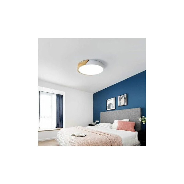 LED Taklampe Dimmbar med Fjernkontroll, Moderne LED Taklampe i Tre, 24W Rund Hvit Taklampe for Kjøkken Soverom Stue