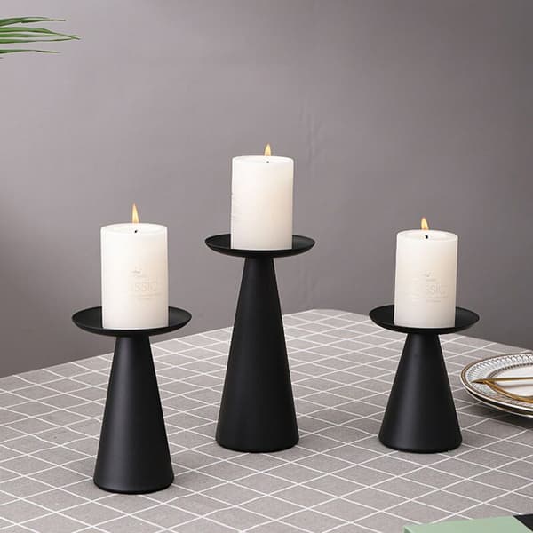 Sett med 3 sorte lysestaker Pillar lysestaker Pillar lysestake Midtstykke for borddekor