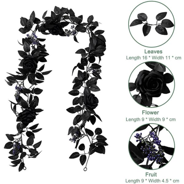 Sort Kunstig Lønneblad Girlande Hængende Sorte Efterårsblade sorte efterårsblade, kunstig blomst, silkevin, høst, taksigelse, halloween