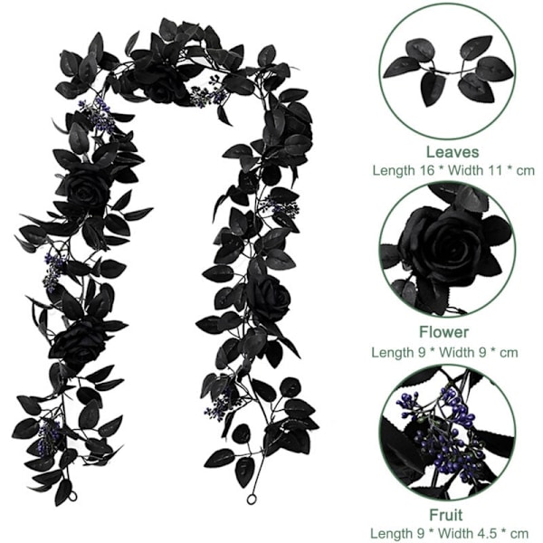 Svart Kunstig Lønnblad Girland Hengende Svarte Høstblader svarte høstblader, kunstig blomst, silkevin, høsthøst, Thanksgiving, Halloween