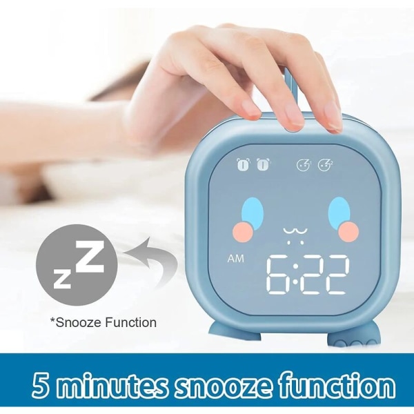 Söt barnklocka, multifunktionell justerbar nattlampa nedräkning snooze uppladdningsbar kontroll, present till barn (blå)