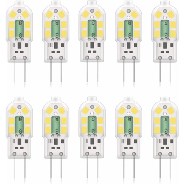 G4 2W LED-pære, 20W Halogen Ekvivalent, Kald Hvit 6000k, 200Lm, 12x SMD, 12V AC/DC - Pakke med 10 [Energiklasse A+]