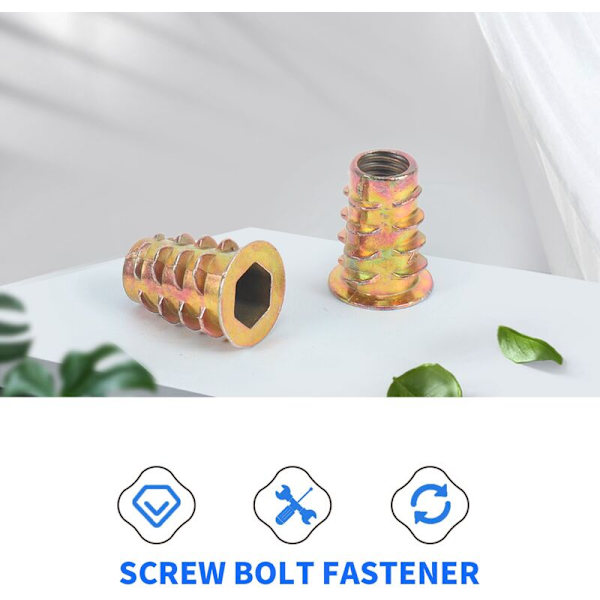 100 stk. Serie M6 x 15mm Møbelskrue i Gevindmøtrik Træindsatser Bolt Fastener Connector Hex Socket Drive