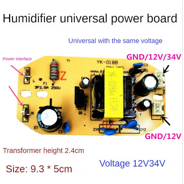 12V 34V 35W Universell Luftfuktare Kretskort Reservdel Komponent Atomisering Kretskort Modul Kontroll Strömförsörjning