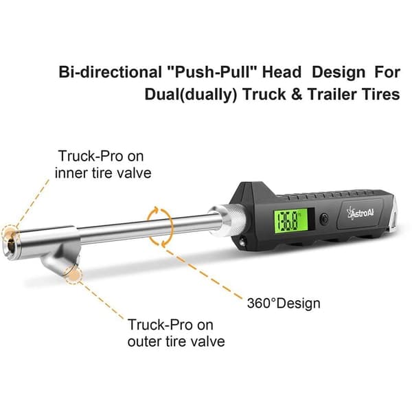 Belysning Heavy Duty Lastbilsdäck Tryckmätare med LCD-display Dubbelhuvud Digital Däck Tryckmätare