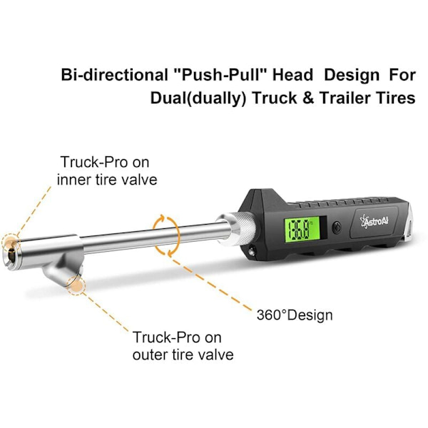 Belysning Heavy Duty Truck Dæk Trykmåler med LCD Display Dual Head Digital Dæk Trykmåler
