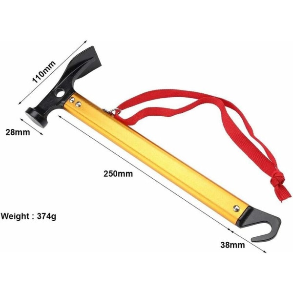 Sleggehammer for teltplukkhammer Multifunksjonelt verktøy Teltaccessoar for camping Fotturer (Farge: Gull)