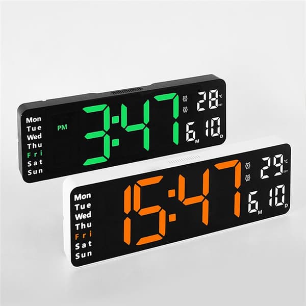 Stor digital väggklocka fjärrkontroll temp datum vecka display timer nedräkning bord väggklocka dubbla larm LED-klockor D