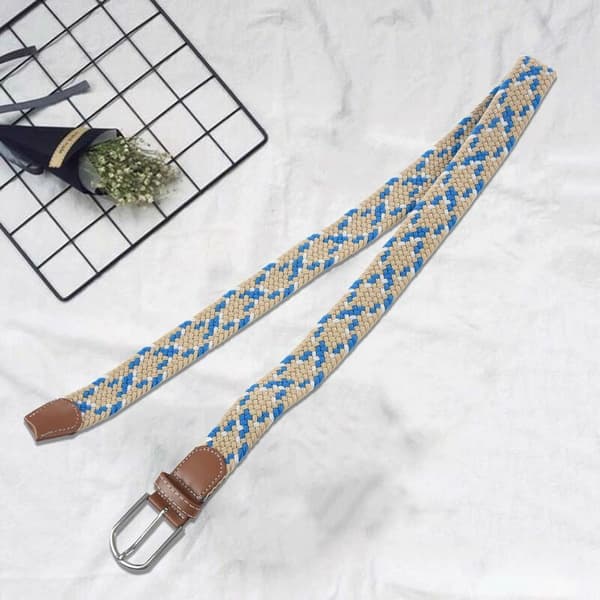 Elastisk stretch vevd lerret skinn spenne belte blå hvit