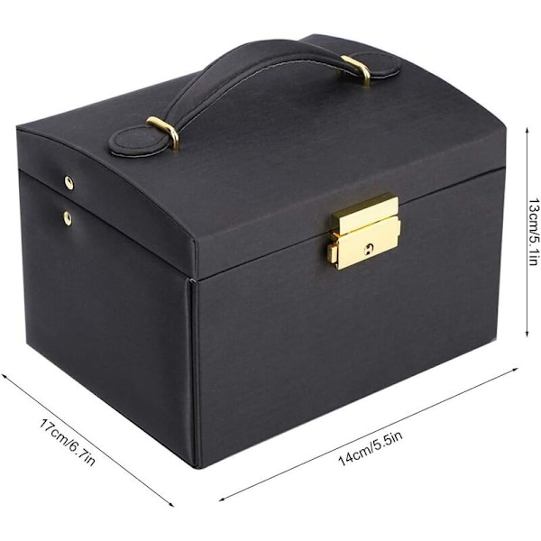 Korukotelo, korurasia, korurasia meikkilaatikko koruille ja kosmetiikalle 3 kerrosta 2 laatikolla, musta - RWJewellery Cabinet