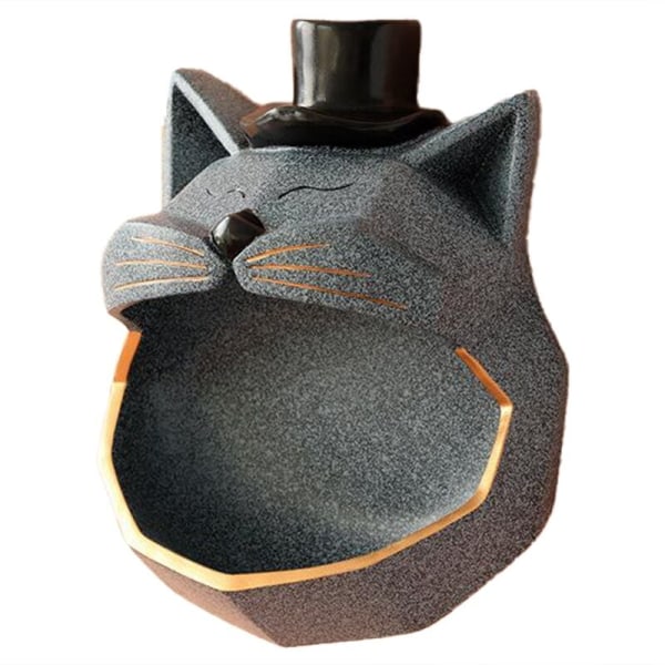 Handgjord stor mun katt figurin för väggdekor väggförvaringslåda hantverk harts konst anime dekoration skulptur (grå)