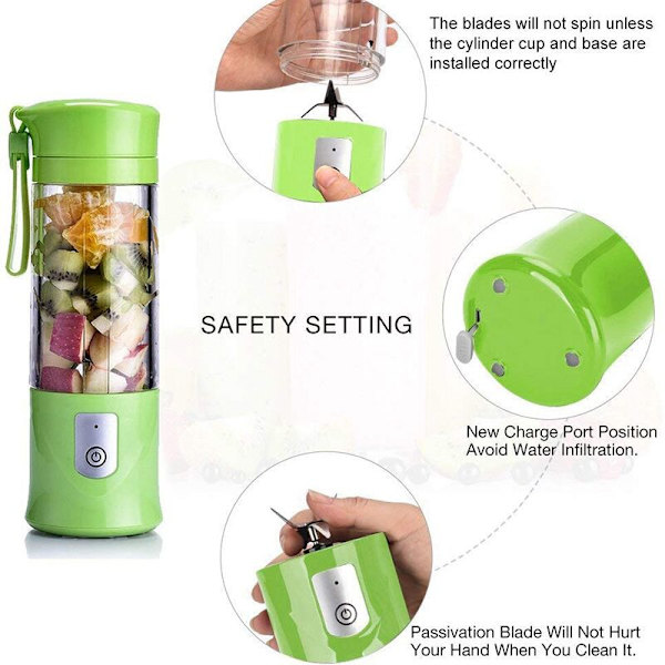 USB Elektrisk Juicer, Fruktjuice Blender, Reseblandning, Mini Laddningsmix/Bärbar Juice Iskross Kross, 420ml Kittel, Grön