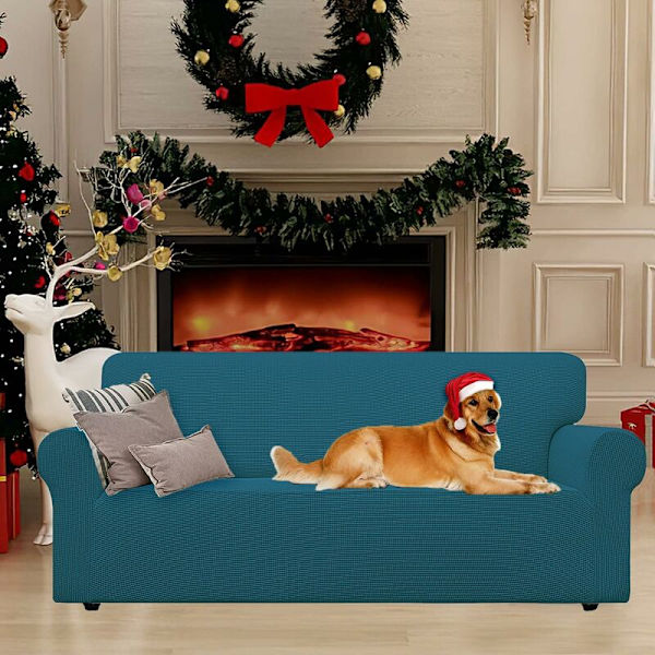 2-seters Stretch Sofa Trekk, Sofa Trekk med Armleninger, Super Elastisk Sofa Trekk for Hunder og Katter Kjæledyr Anti-Skitt (Mørkegrønn, Sofa Bredde 145cm-1