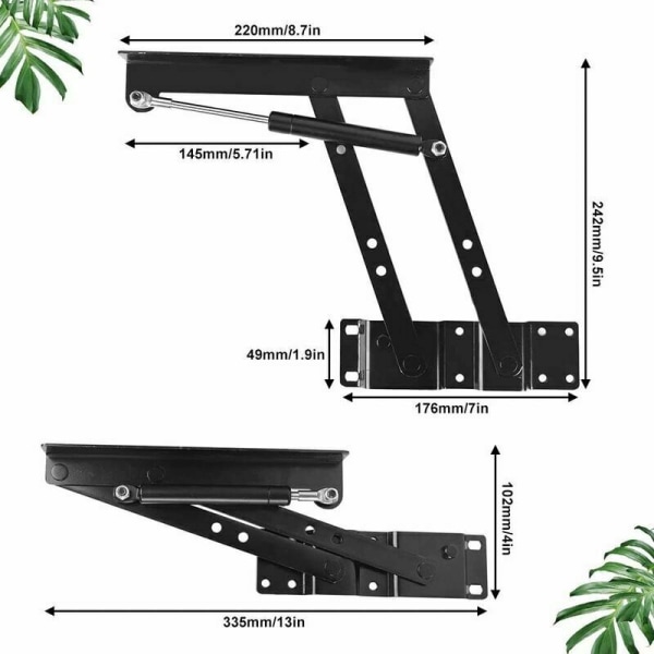 Løftetilbehør, 2 stk. foldelift 50 kg/100 lb løftebord til sofabord, løftemekanisme med fjeder