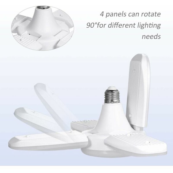 LED Garage Lys - 60W E26/E27 6500K 6000LM, Værkstedslampe, Deformerbar, 4 Justerbare Paneler, LED Loftlys til Garage, Lager, Værksted, Kælder