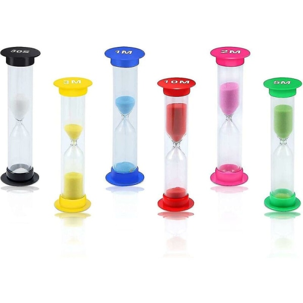 Timglastimer 6 delar, färgglada timglas Set Timglastimer 30 sekunder / 1 minut / 2 minuter / 3 minuter / 5 minuter / 10 minuter