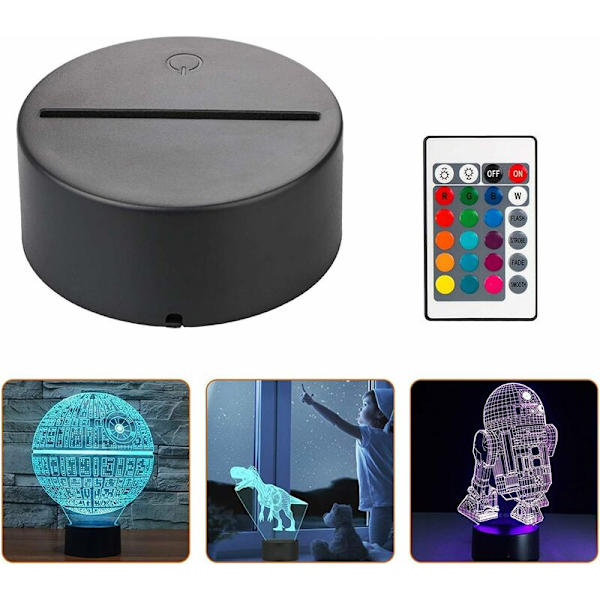 4x 3D natt LED lampebase + fjernkontroll + USB-kabel Justerbar 7 farger Dekorative lys (2x svart 2x hvit)