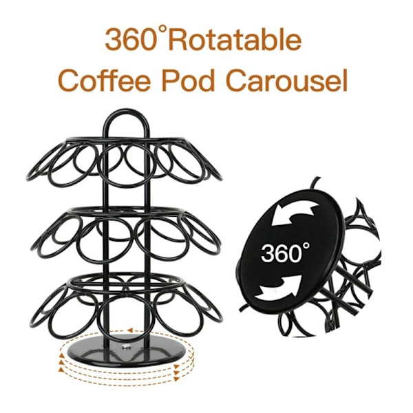 Kaffepodholder, Kaffeopbevaring Kompatibel med K Cups (27 Pods), 360 Graders Rotation, Sort